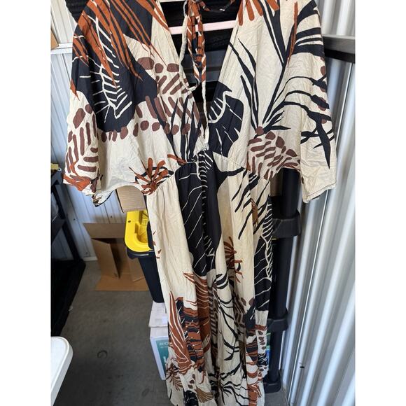 3 for $9 Made in Italy 100% Cotton Leaf Summer Dress/Coverup V Neck Ruffle - Picture 6 of 11